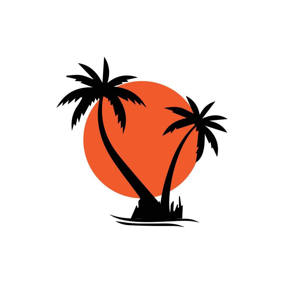 Palm tree sunset island logo. vector