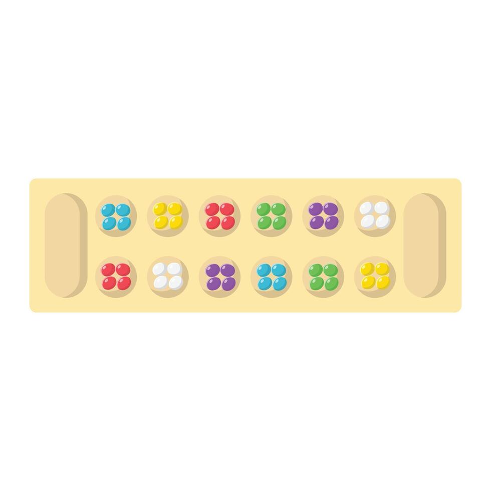 Mancala Traditional Board Game Flat Illustration. Clean Icon Design Element on Isolated White Background vector