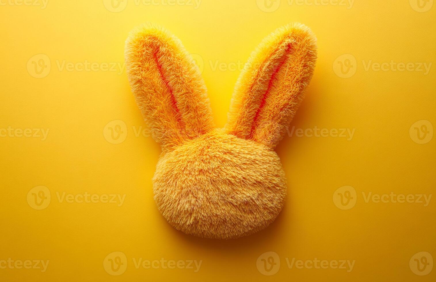 Yellow bunny ears on bright bg. Fluffy yellow bunny ears rest on a vibrant yellow background, creating a playful and cheerful atmosphere. photo
