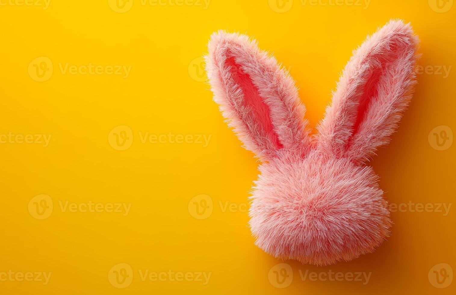 Pink bunny ears on yellow. Soft pink bunny ears are displayed against a bright yellow background, creating a playful and cheerful atmosphere. photo