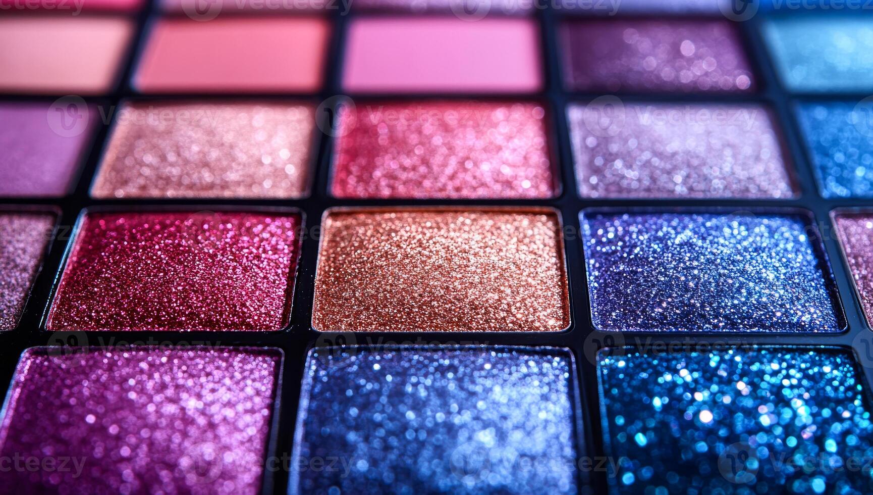 Vibrant shimmer eyeshadow set. A colorful palette of vibrant shimmer eyeshadows with diverse shades and textures to choose from. photo