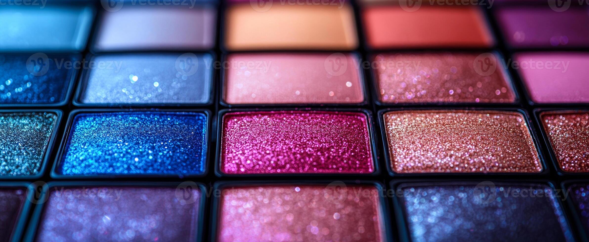 Vibrant eyeshadow palette. Brightly colored eyeshadow palette features an array of shimmering hues perfect for makeup enthusiasts and artists. photo