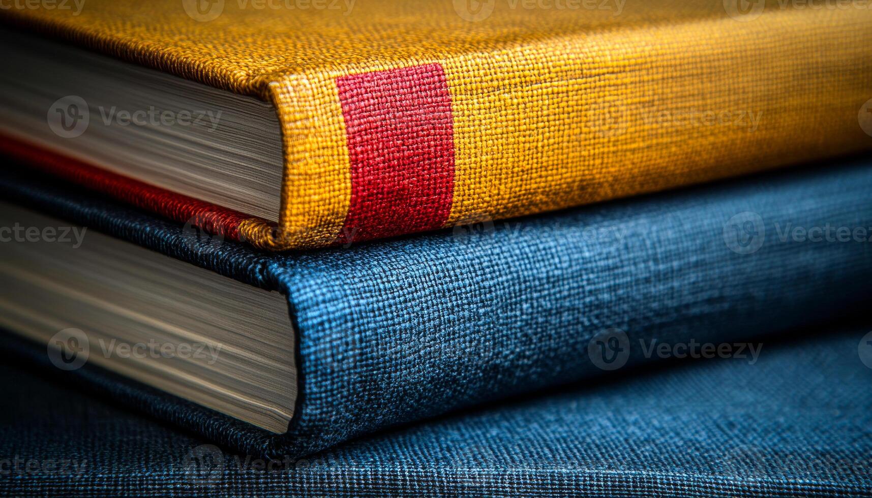 Colorful books stacked on a table. Two vibrant books in orange and blue hues are stacked on a wooden table, offering a cozy reading atmosphere. photo