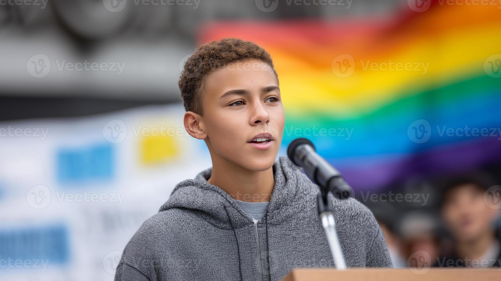 Youth advocate speaking at community pride celebration photo