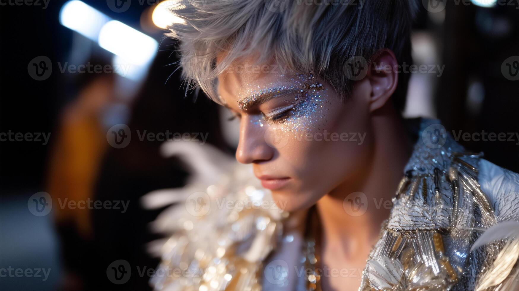 Artistic portrait with glitter details and metallic styling photo