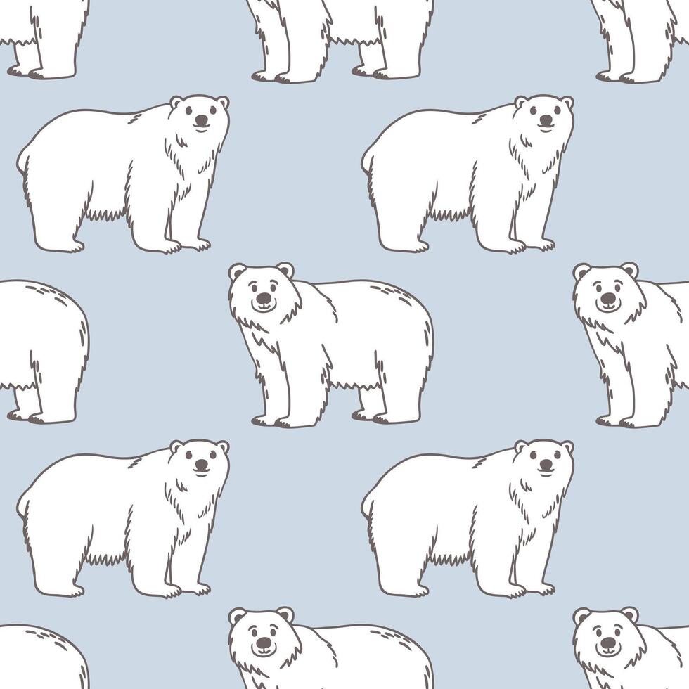 Seamless pattern with polar bears. Polar bears on light blue surface. Sketch illustration, background. vector