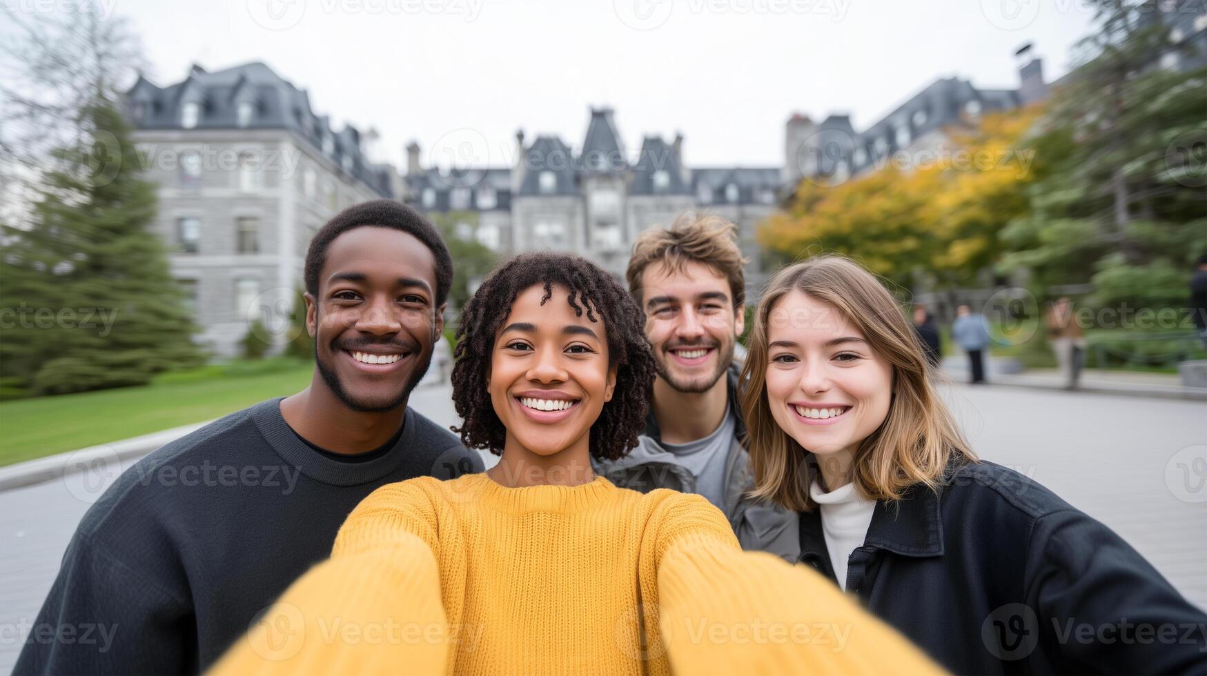 Youthful travelers enjoying sightseeing together photo