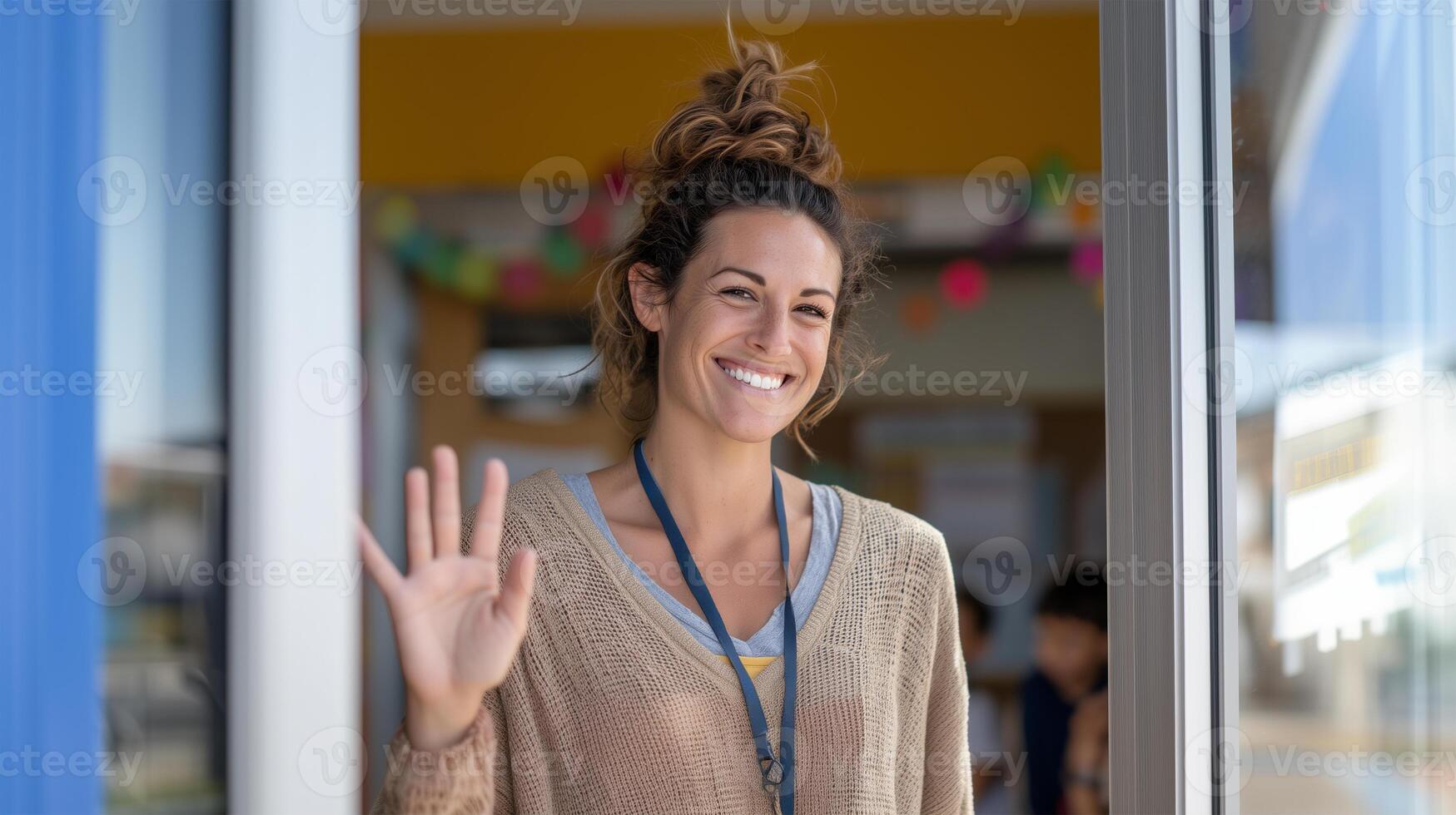 School professional with welcoming presence in educational environment photo