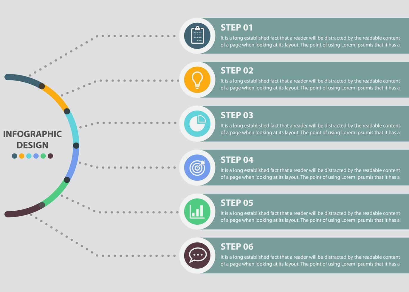 Moder Step Infographics Design. Six-step Infographic design for Business, Studies, Presentation, and Many other purposes. vector