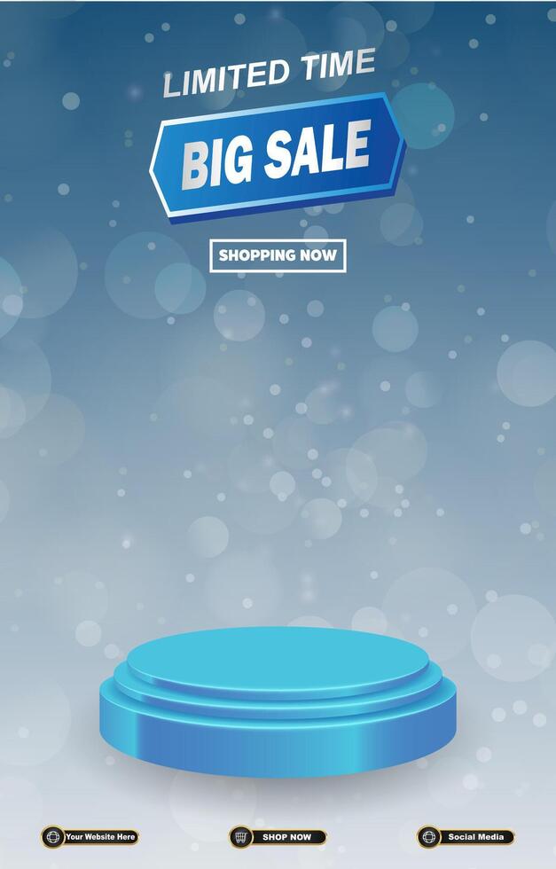 limited big sale discount portait template banner with blank space 3d podium for social media post product sale with abstract gradient blue background design vector