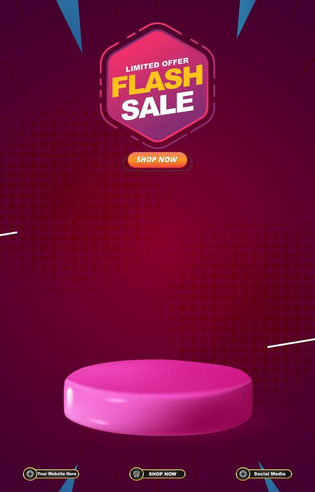 limited flash sale discount portait template banner with blank space 3d podium for social media post product sale vector