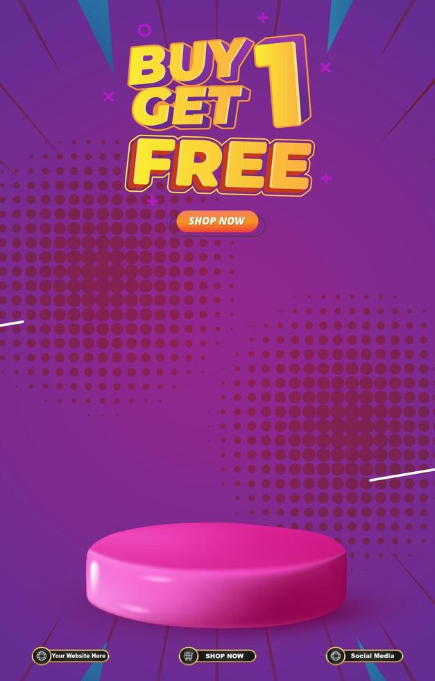 sale discount portait template banner with blank space 3d podium for social media post product sale with abstract gradient purple background vector