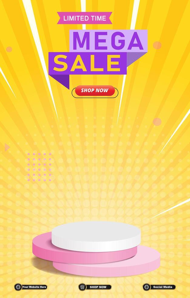 limited mega sale discount portait template banner with blank space 3d podium for social media post product sale vector