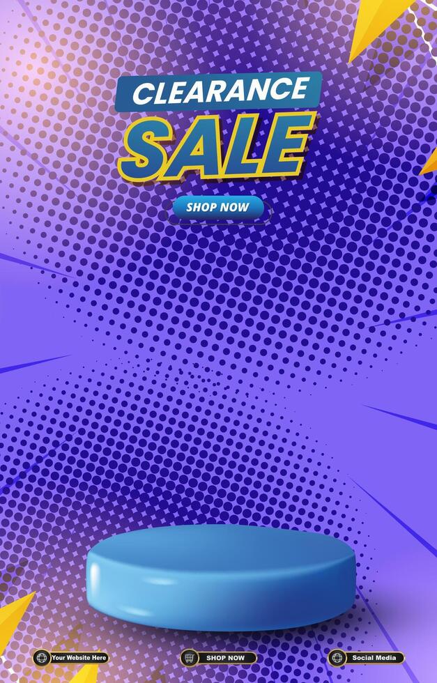 clearance sale discount portait template banner with blank space 3d podium for social media post product sale with abstract gradient blue background design vector