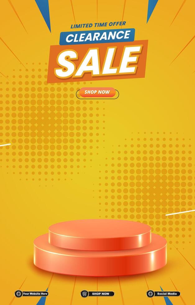 limited clearance sale discount portait template banner with blank space 3d podium for social media post product sale with abstract gradient yellow background design vector