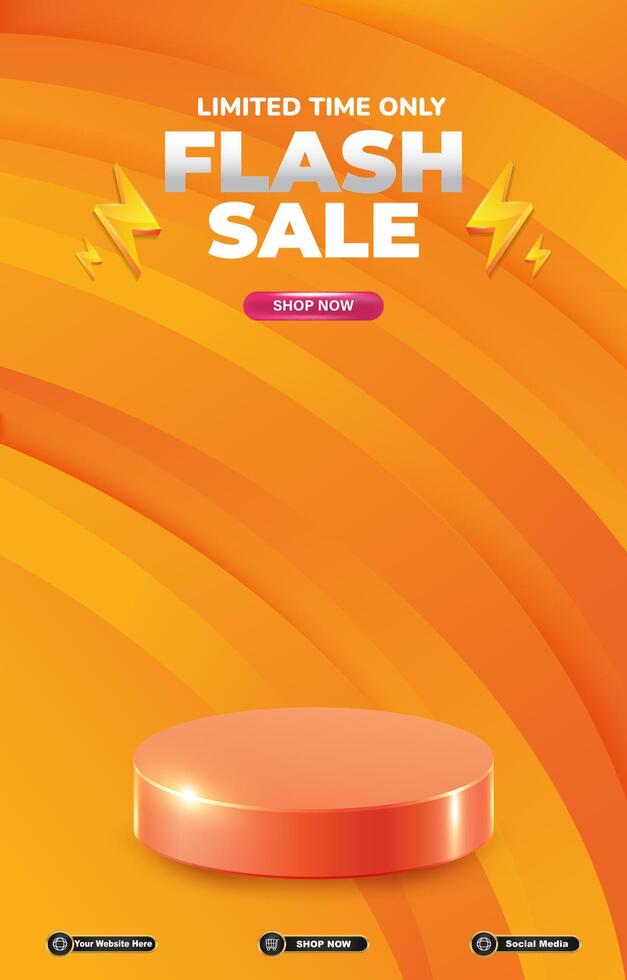 limited flash sale discount portait template banner with blank space 3d podium for social media post product sale with abstract gradient orange background design vector