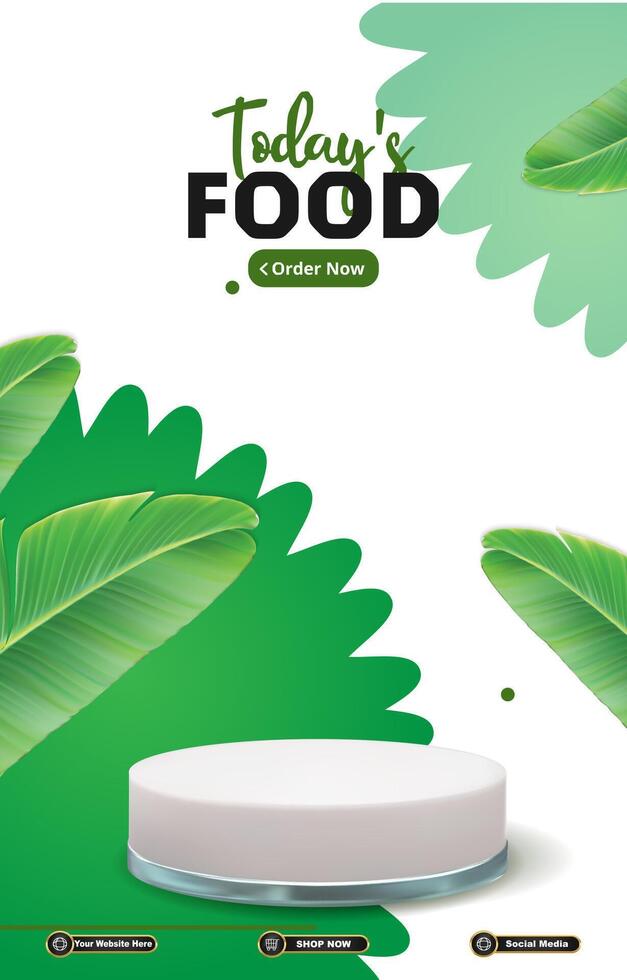 food sale discount portait template banner with blank space 3d podium for social media post product sale with abstract gradient green background design vector