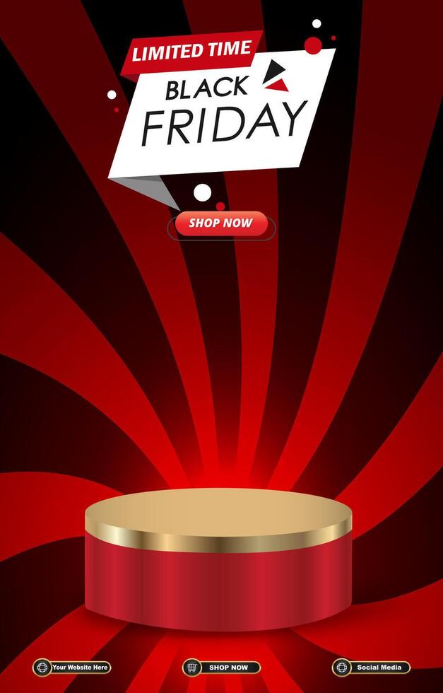 limited black friday discount portait template banner with blank space 3d podium for social media post product sale vector