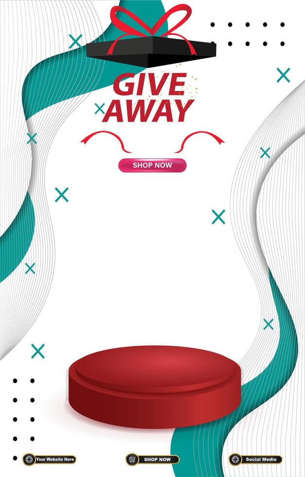 giveaway sale discount portait template banner with blank space 3d podium for social media post product sale with abstract gradient white background design vector