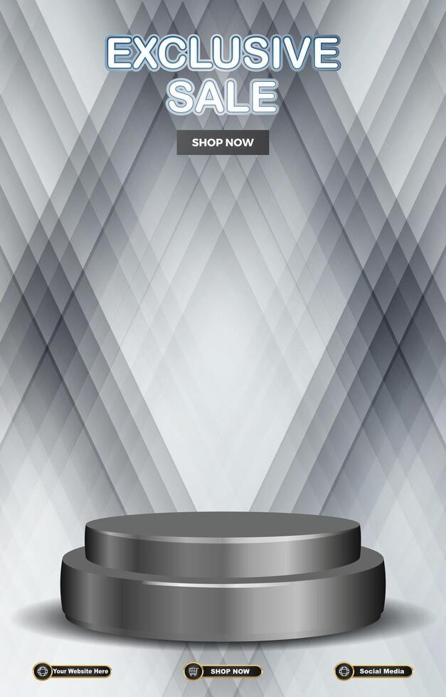 exclusive sale discount portait template banner with blank space 3d podium for social media post product sale with abstract gradient grey background design vector