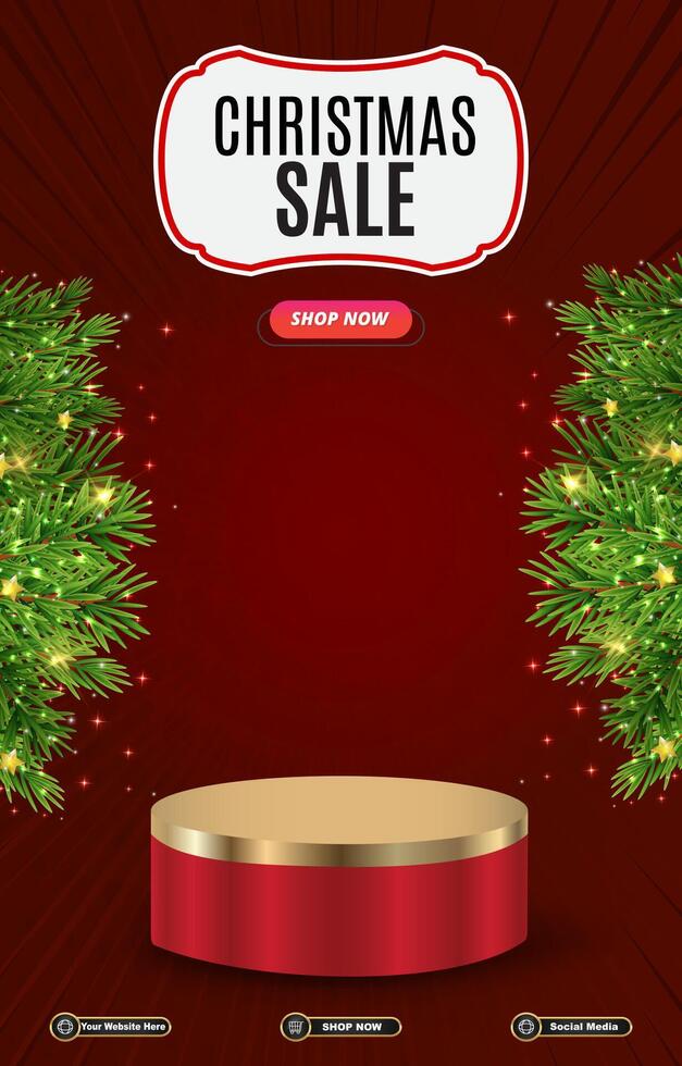 christmas sale discount portait template banner with blank space 3d podium for social media post product sale with abstract gradient red background vector