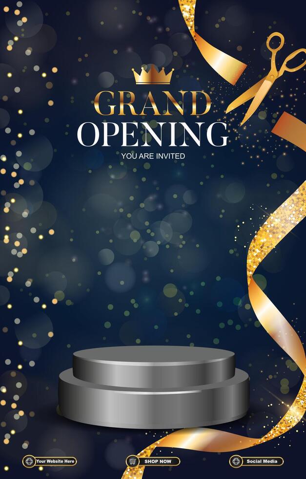 grand opening sale discount portait template banner with blank space 3d podium for social media post product sale with abstract gradient black background vector