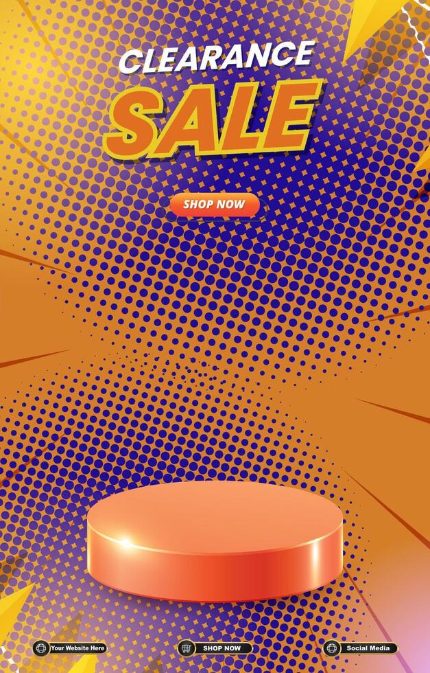 clearance sale discount portait template banner with blank space 3d podium for social media post product sale with abstract gradient orange background design vector
