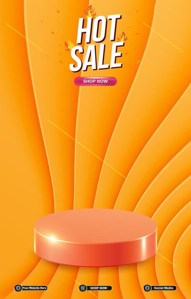 hot sale discount portait template banner with blank space 3d podium for social media post product sale with abstract gradient orange background design vector