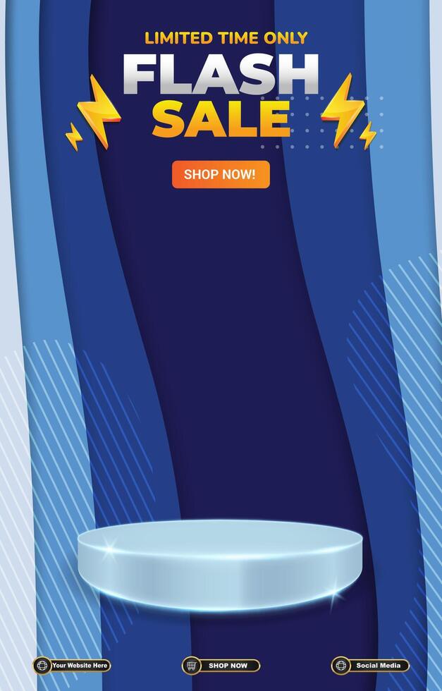 limited flash sale discount portait template banner with blank space 3d podium for social media post product sale abstract gradient blue background design vector