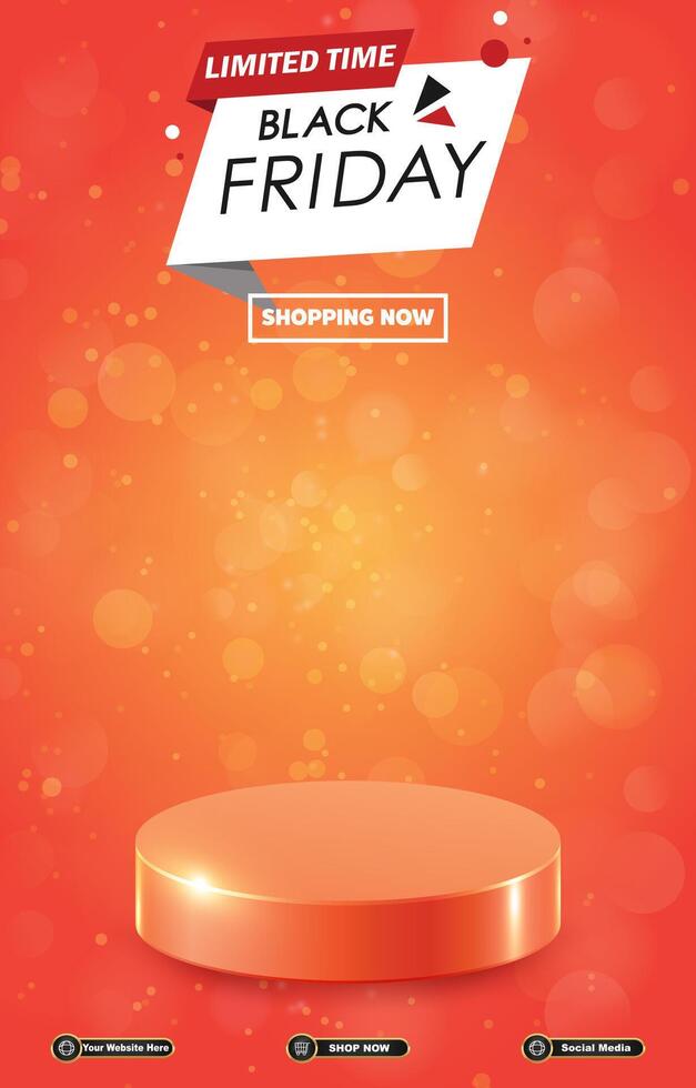 limited black friday sale discount portait template banner with blank space 3d podium for social media post product sale with abstract gradient orange background design vector