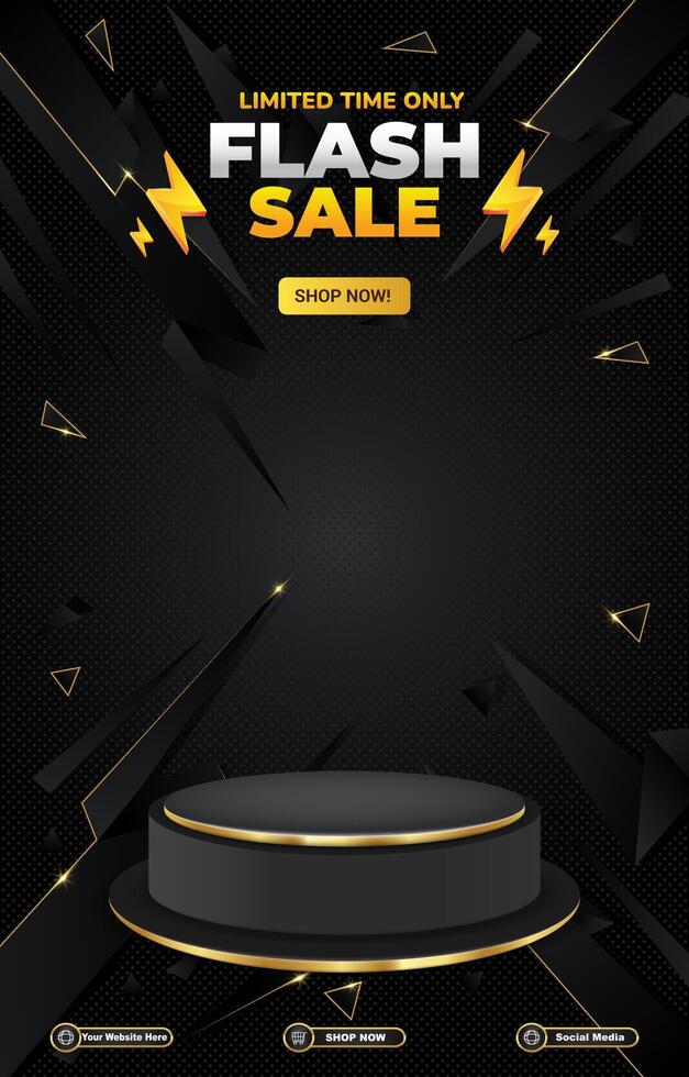 limited flash sale discount portait template banner with blank space 3d podium for social media post product sale abstract gradient black background design vector