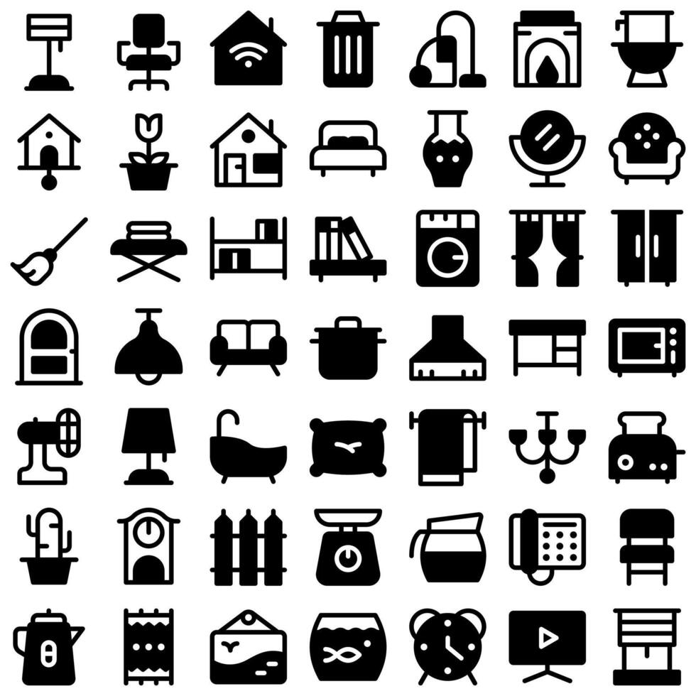 Home Living Furniture Decoration Solid Icon Set. Perfect for user interface, new application vector