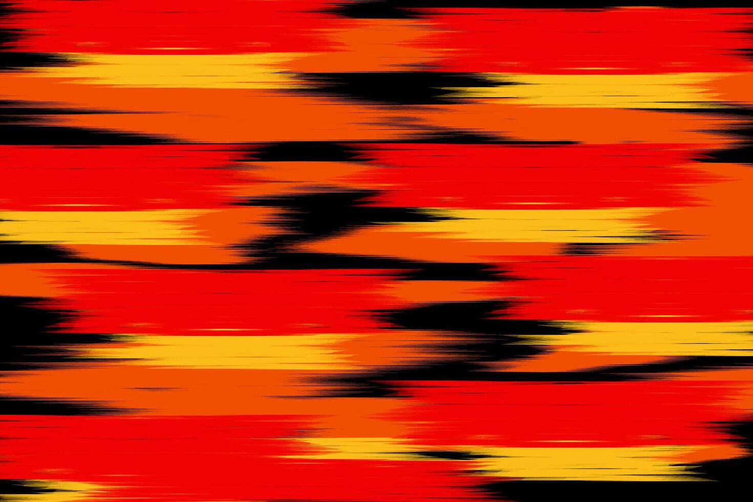 Ikat Pattern Design for Fabric. Yellow, orange and red ethnic seamless pattern. Boho, ornament, clothing, textile, wrapping, background, wallpaper, carpet, embroidery, print vector