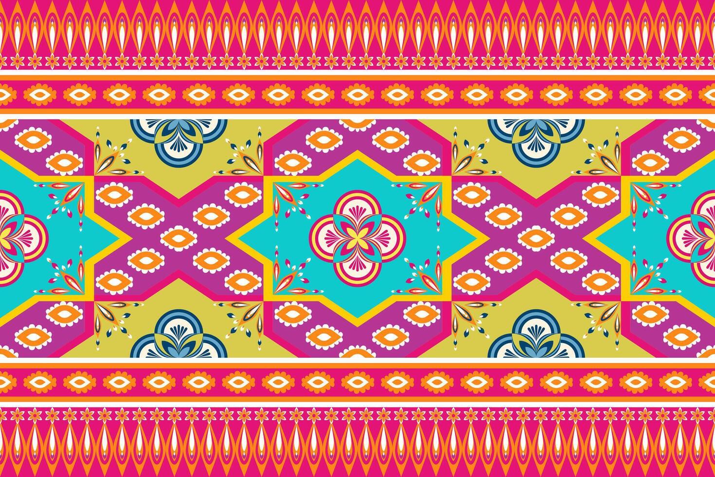 Colorful geometric ethnic textile pattern. Geometric with floral pattern. vector