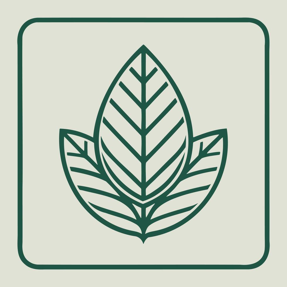 inimalist green leaf emblem in rounded square frame vector
