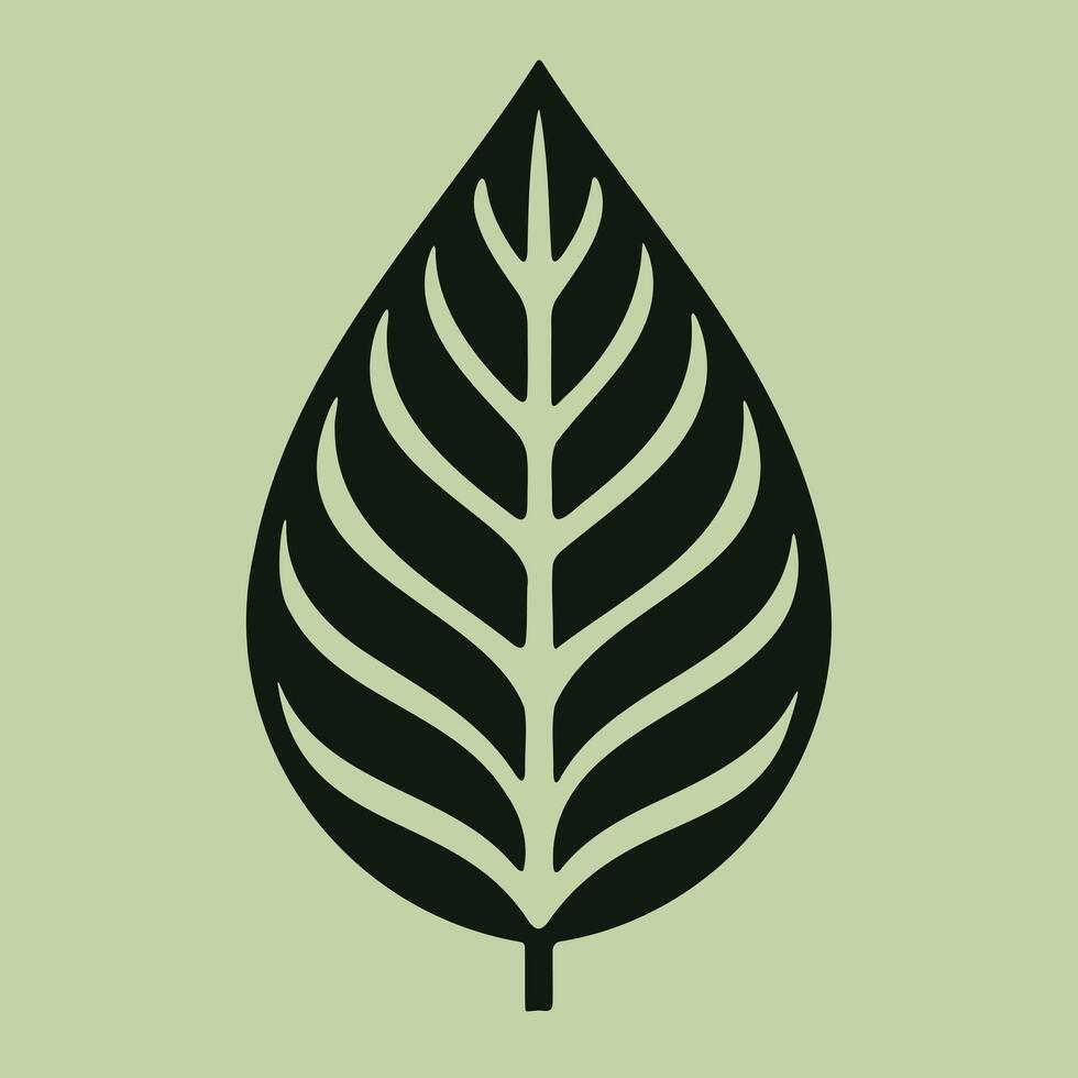 Black leaf silhouette with curved branching veins on green background vector