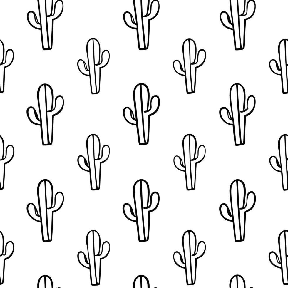 Black and white cactus pattern illustration in minimal style vector