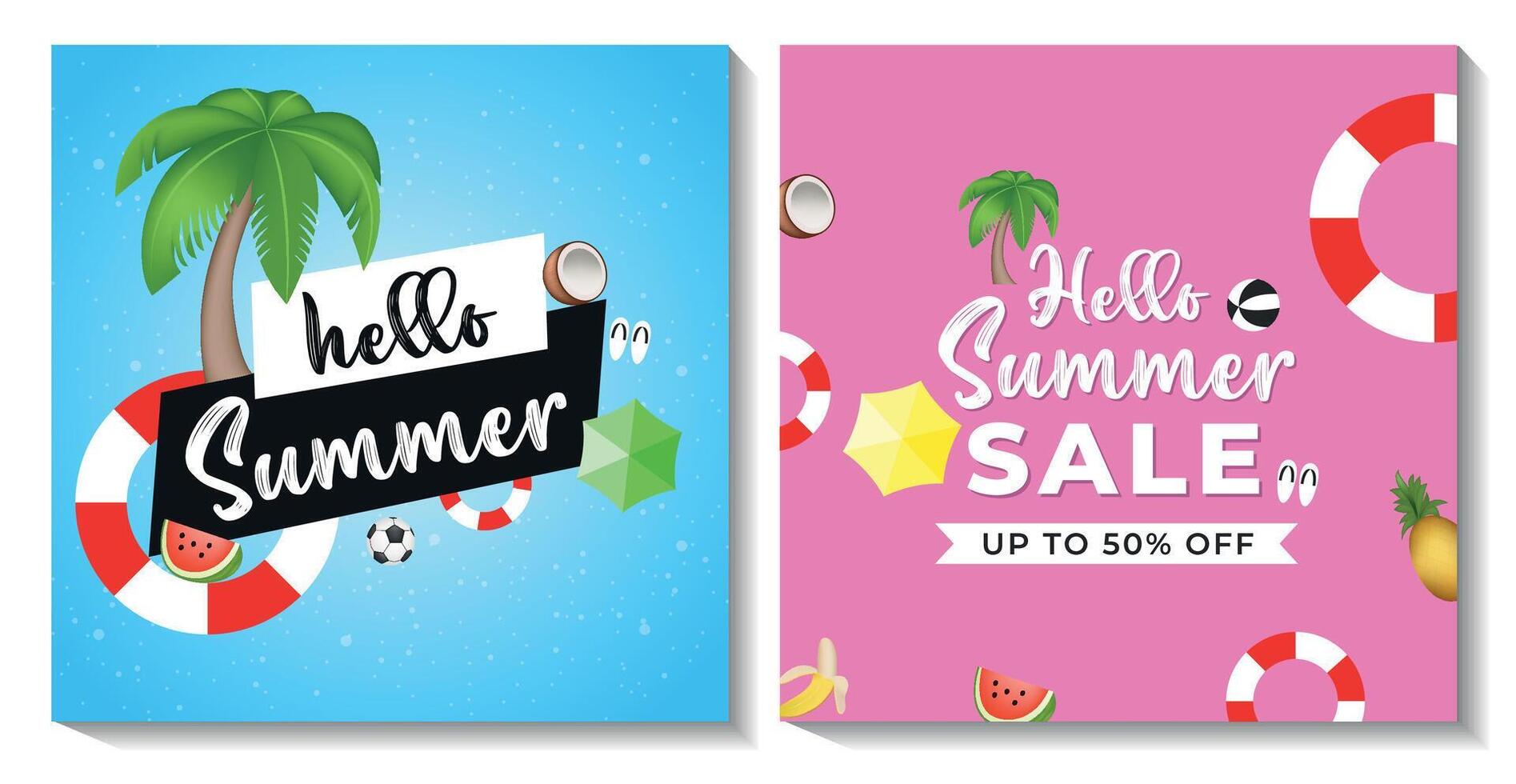 Blue and purple color hello summer post template vector