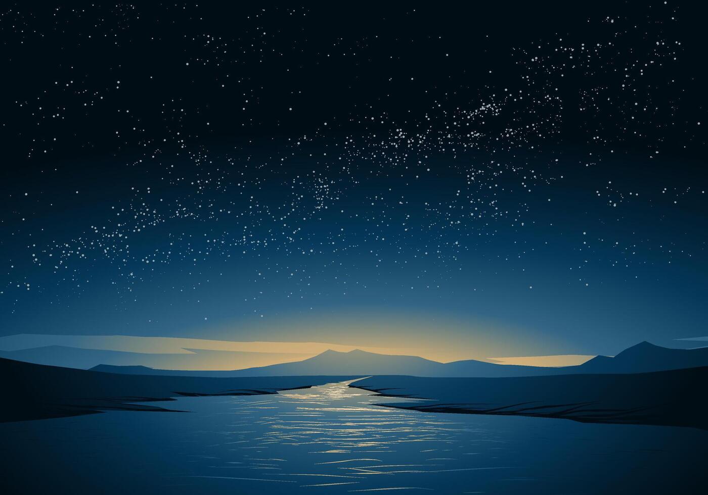 Breathtaking starry night at river vector