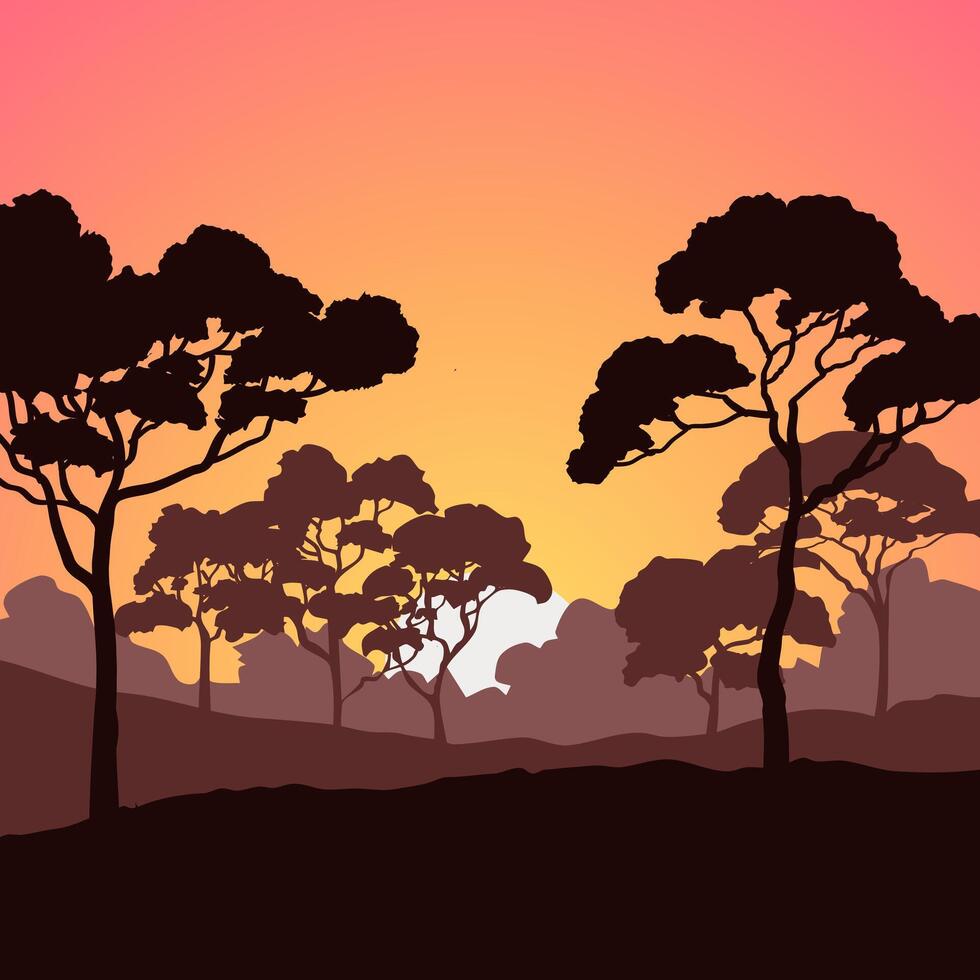 Forest silhouette sunset illustration vector