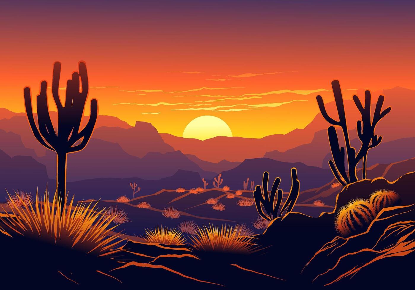 Tranquil desert sunset illustration vector