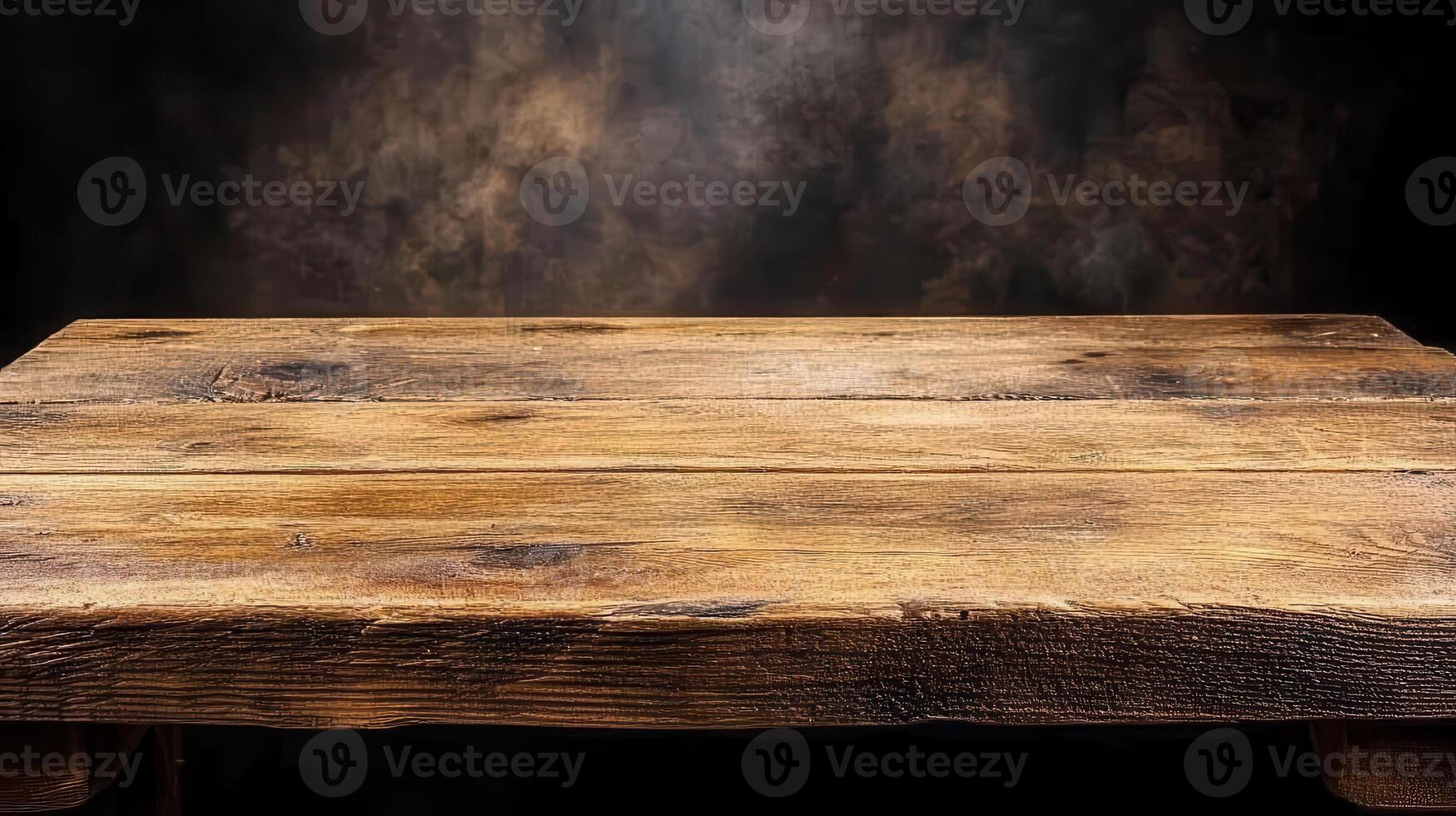 Rustic Wooden Table Against a Moody Background Perfect Product Display Surface photo