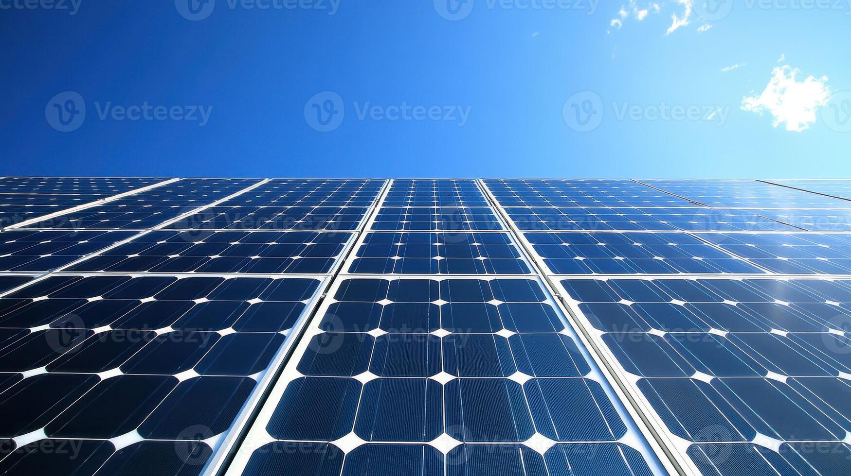 Solar Panel Array Gleaming Under a Bright Blue Sky Renewable Energy for a Sustainable Future photo