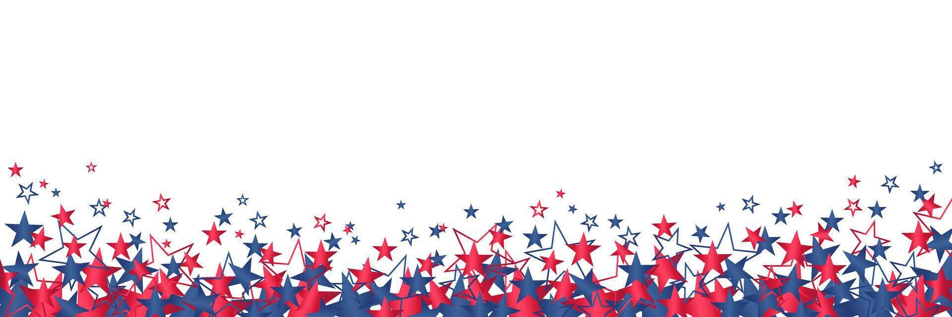 Red and blue stars in USA flag colors isolated on transparent background. 4th of July, American independence day stars template banner vector