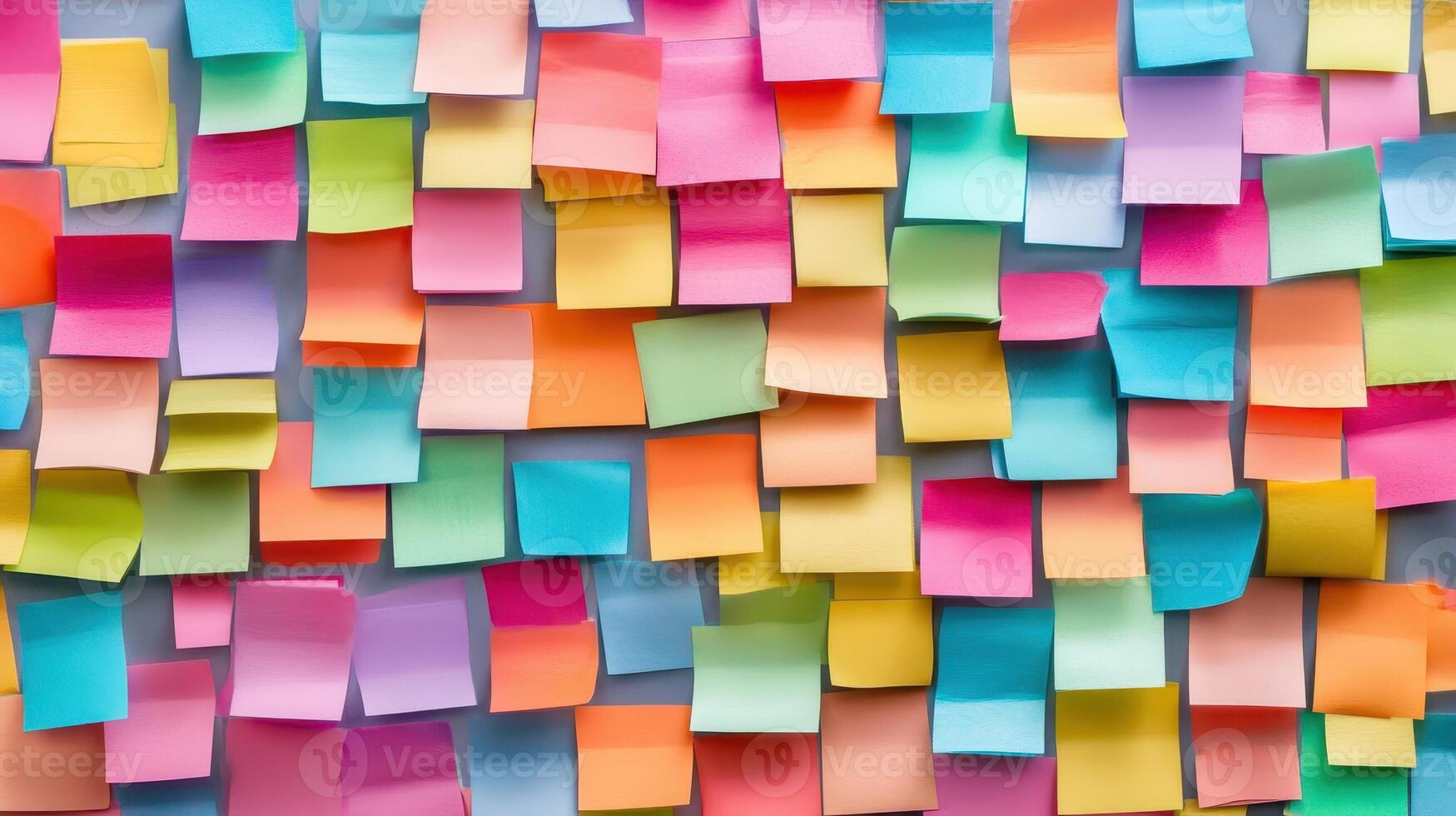 Colorful Sticky Note Collage A vibrant organized pattern of paper squares for reminders and organization photo