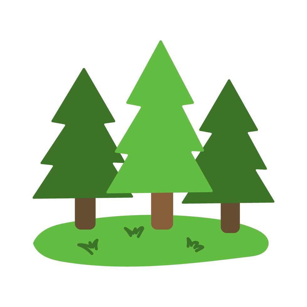 Three trees are standing in a field of grass. The trees are green and the grass is also green. The image has a peaceful and natural feel to it vector