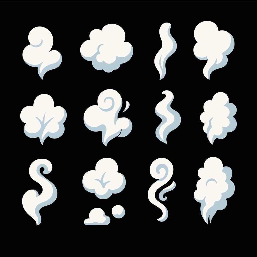 set of smoke cloud icons on black background vector