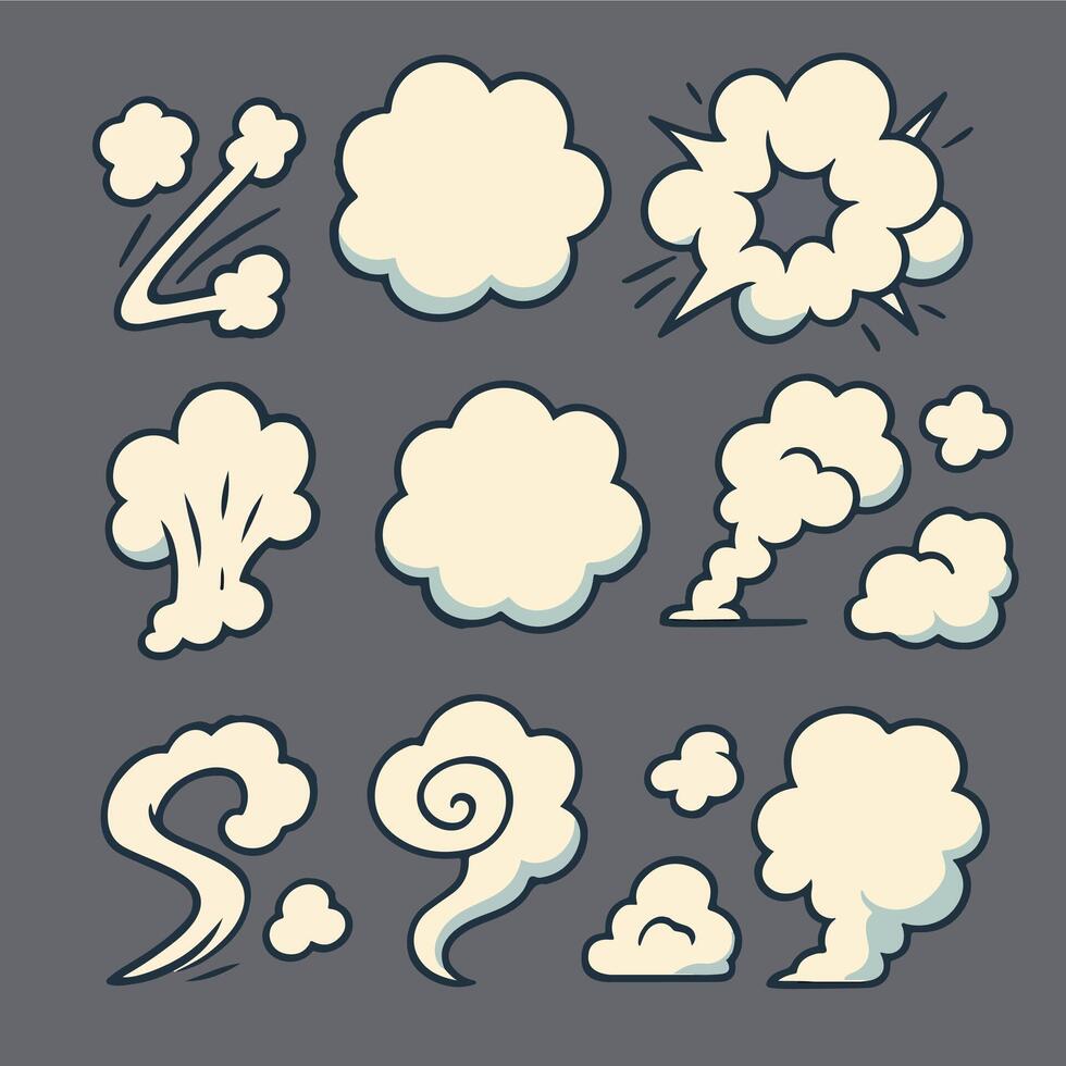 comic style smoke icons set vector