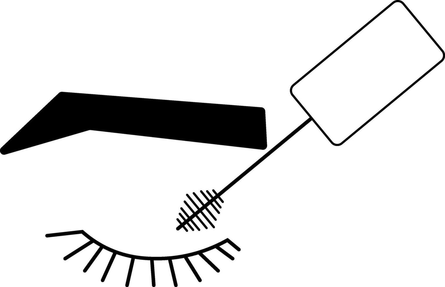 Makeup mascara composition. graphic line illustration. Black and white cute cosmetic makeup art. flat Logo of makeup. Black simple illustration of eyelash brush and container. vector