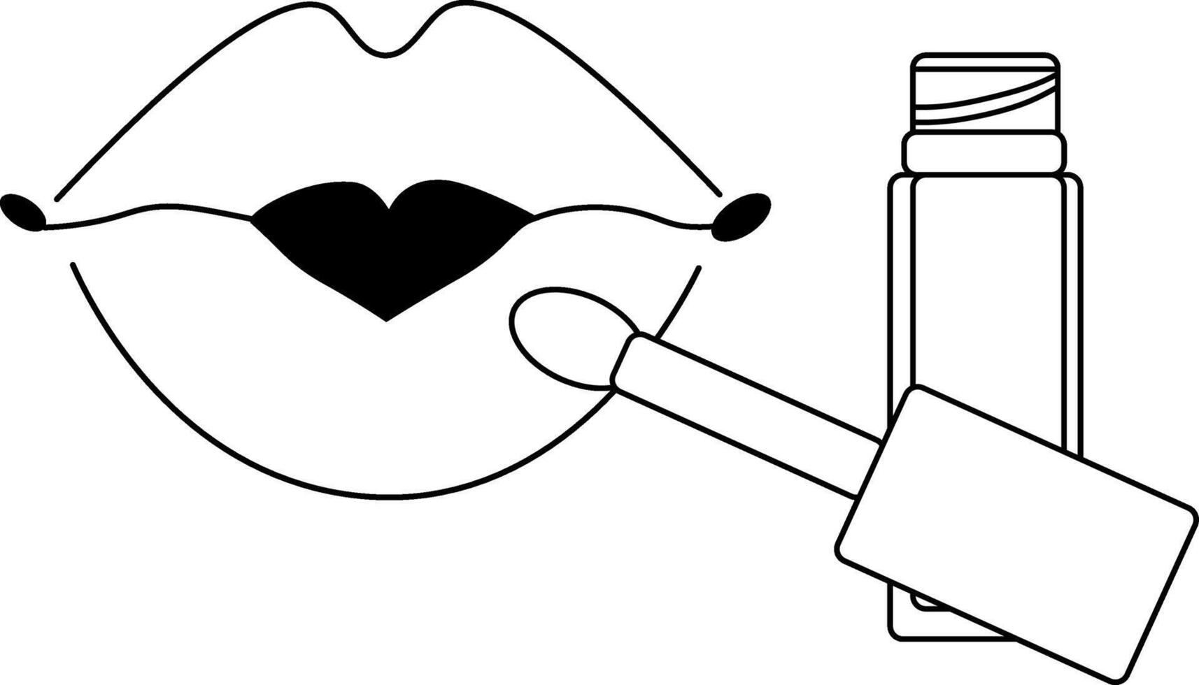 Lip gloss with lips kiss composition. graphic line illustration. Black and white cute cosmetic makeup art. for banners, cards, flyers, social media wallpapers, etc. vector
